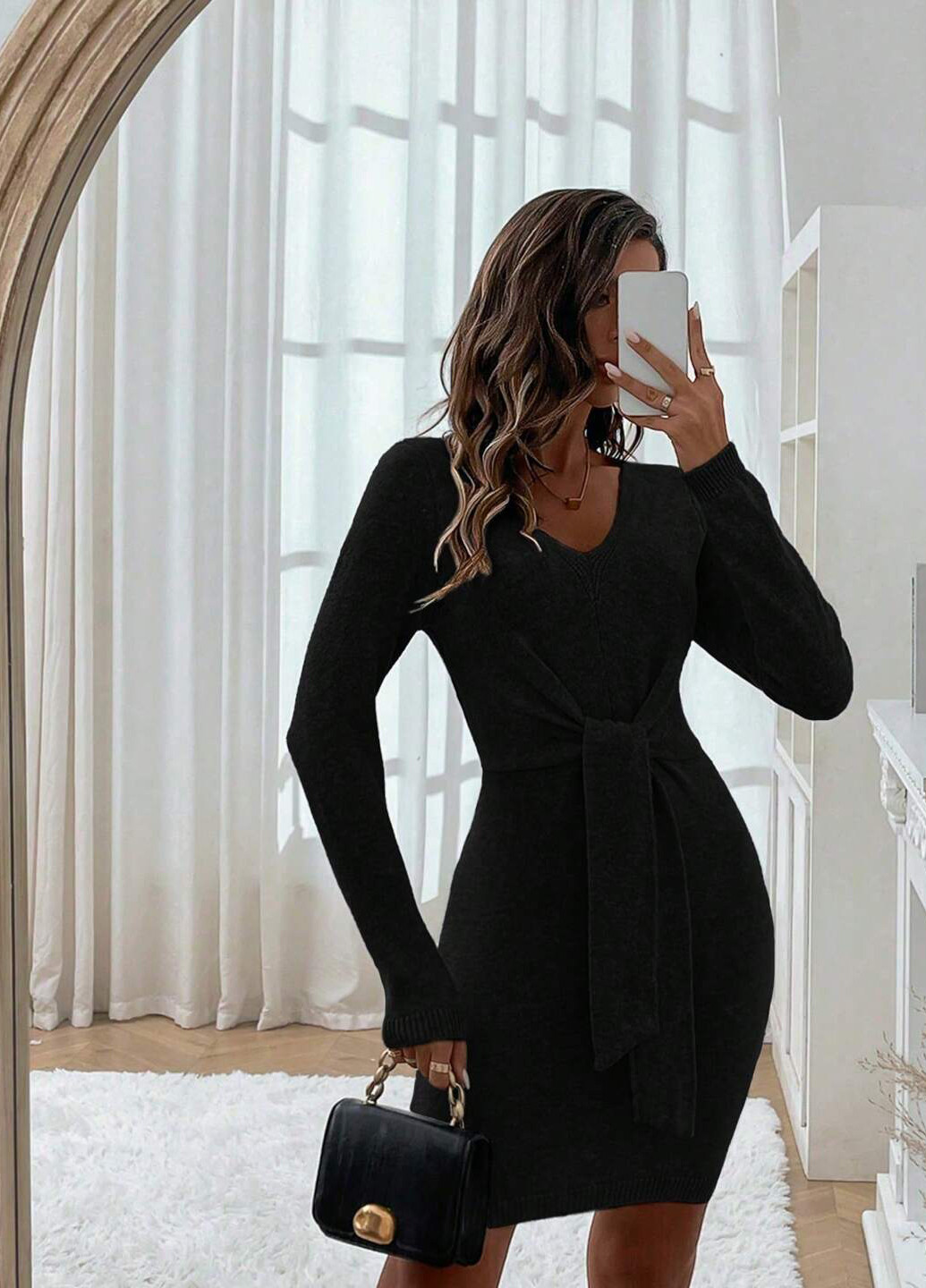 Чорна кежуал сукня сукня светр SHEIN однотонна