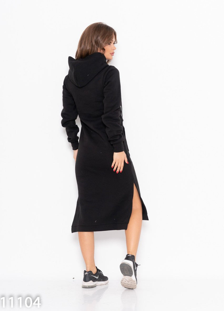 Чорна повсякденний сукня жіноча сукня-худі ISSA PLUS однотонна