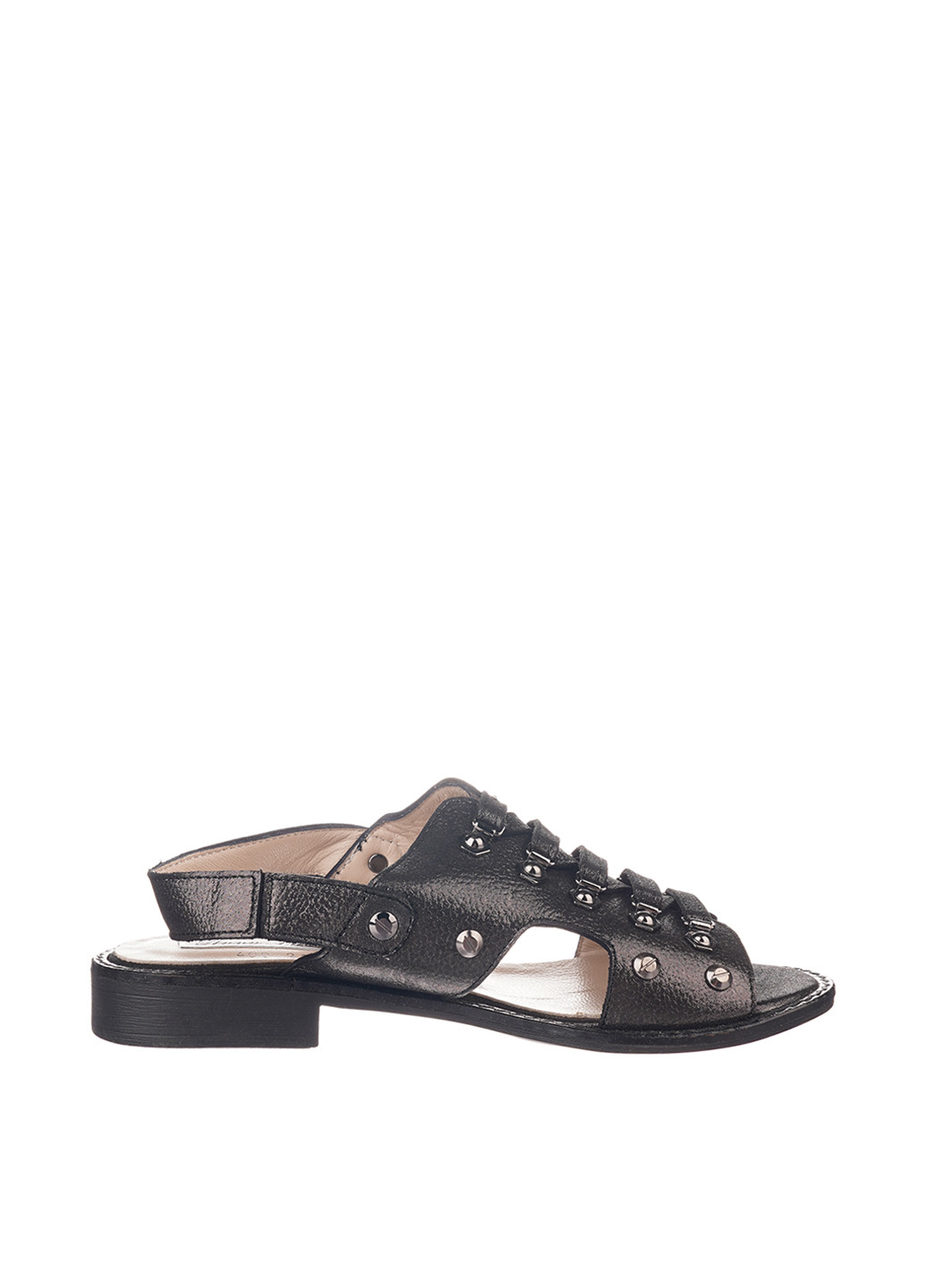 Серебряные босоножки Anna Lucci на резинке с пряжкой, плетение, с заклепками