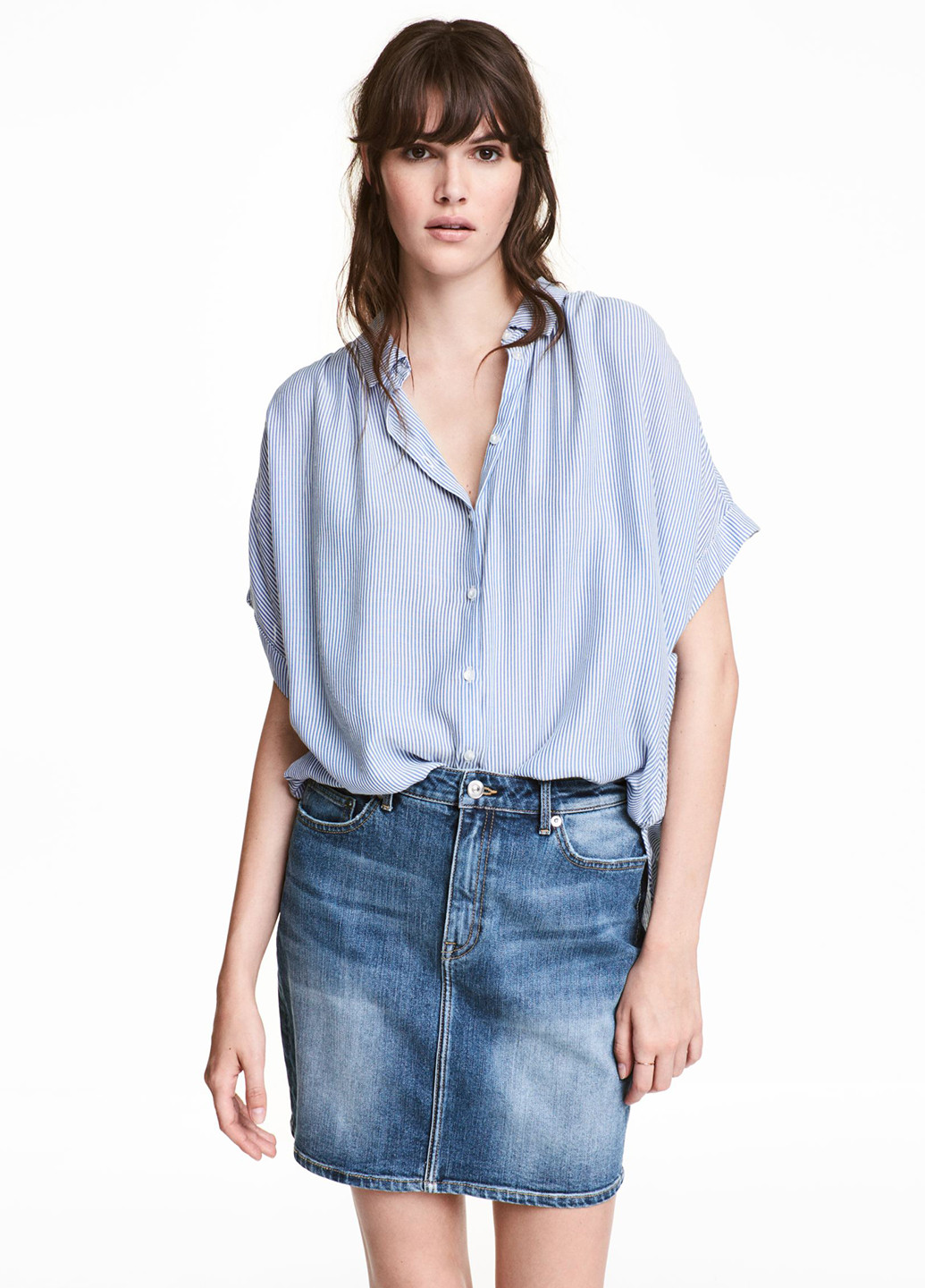 Синяя джинсовая однотонная юбка H&M