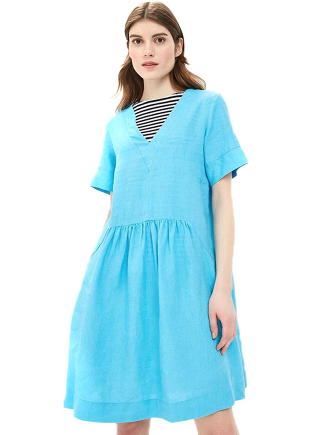 Светло-синее кэжуал платье клеш United Colors of Benetton однотонное