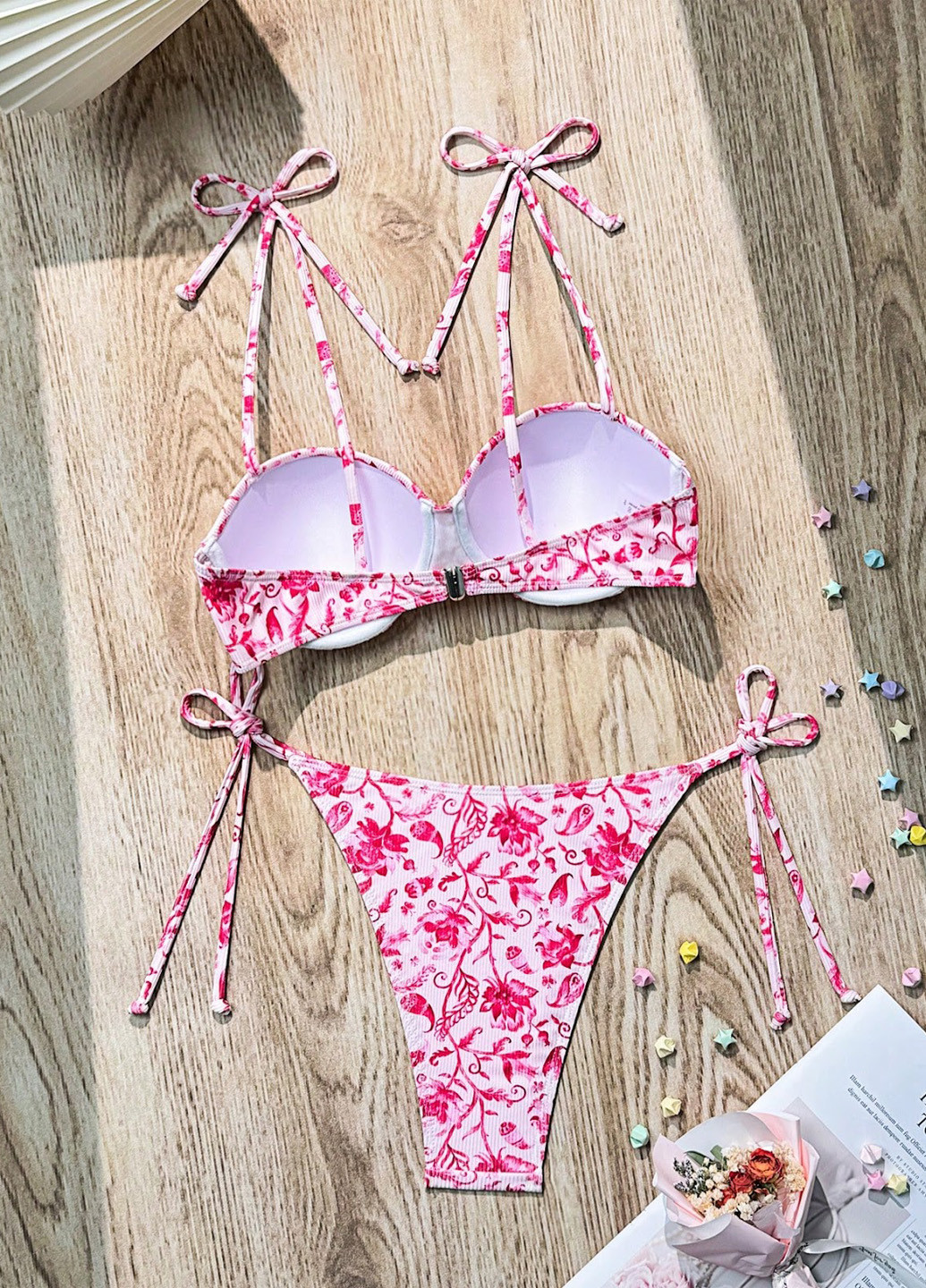 Белый летний купальник (лиф, трусики) балконет, раздельный SHEIN