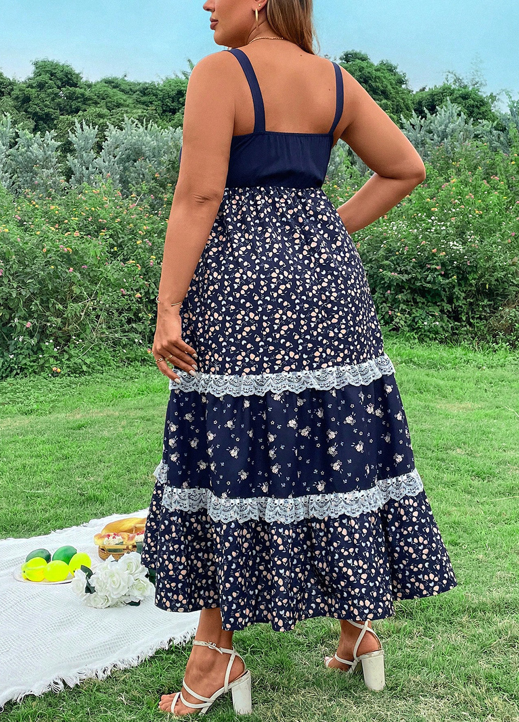 Темно-синя кежуал сукня SHEIN з квітковим принтом