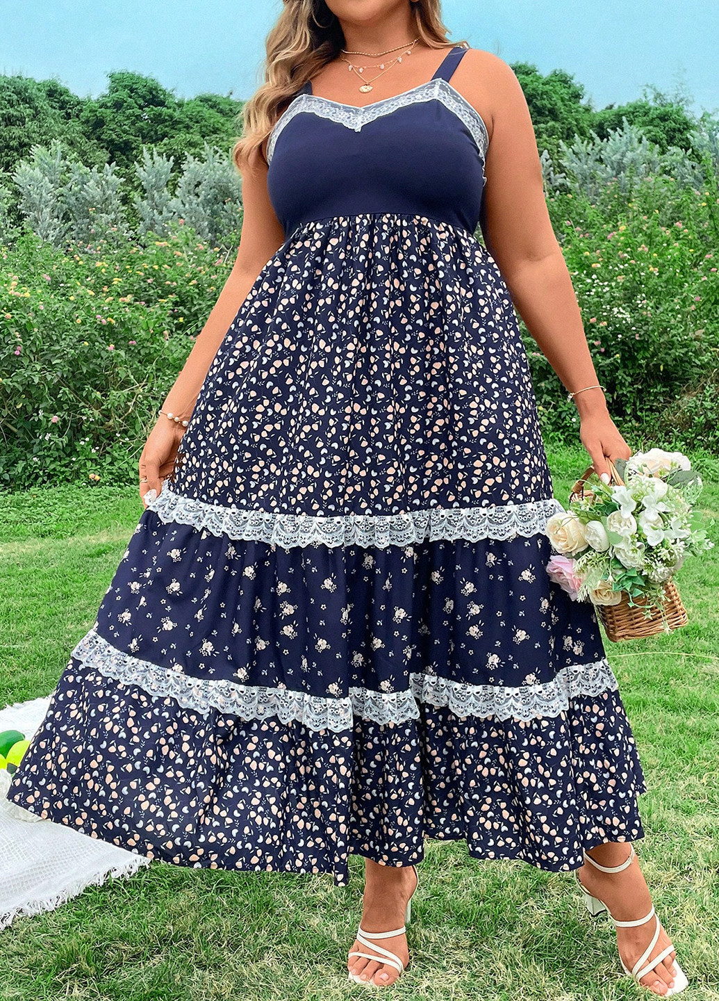 Темно-синя кежуал сукня SHEIN з квітковим принтом