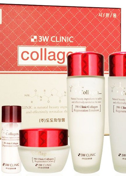 Collagen Skin Care 3 Items Set Набір для лица з колагену (тонік / емульсія / крем) 3W Clinic (236530151)