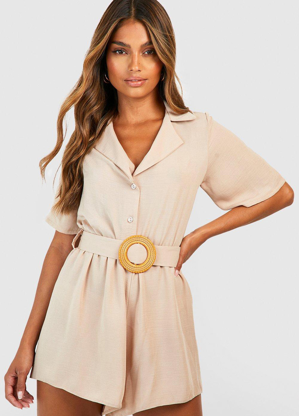 Комбінезон Boohoo комбінезон-шорти однотонний бежевий кежуал поліестер