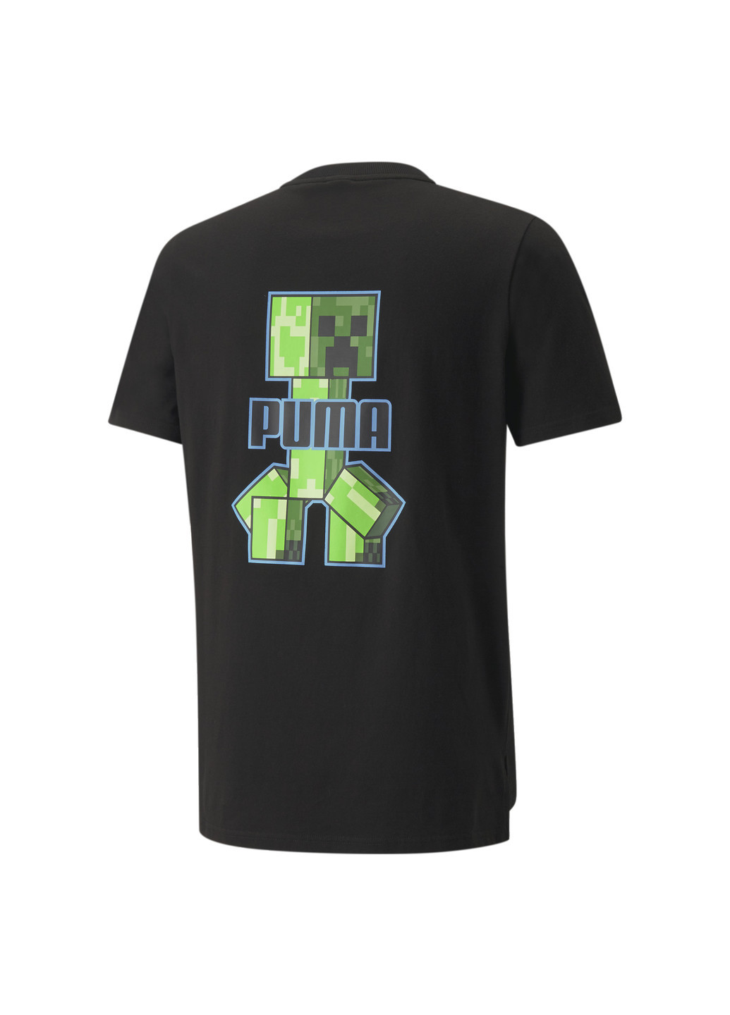 Футболка x MINECRAFT Graphic Men's Tee Puma однотонная чёрная спортивная хлопок, полиэстер