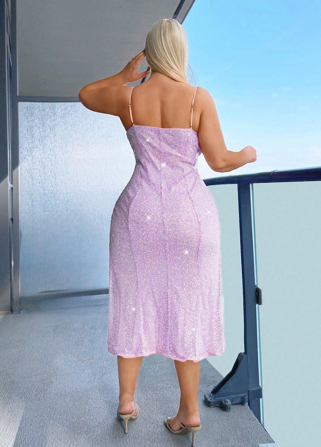 Розово-лиловое вечернее платье силуэтная, с открытой спиной SHEIN однотонное