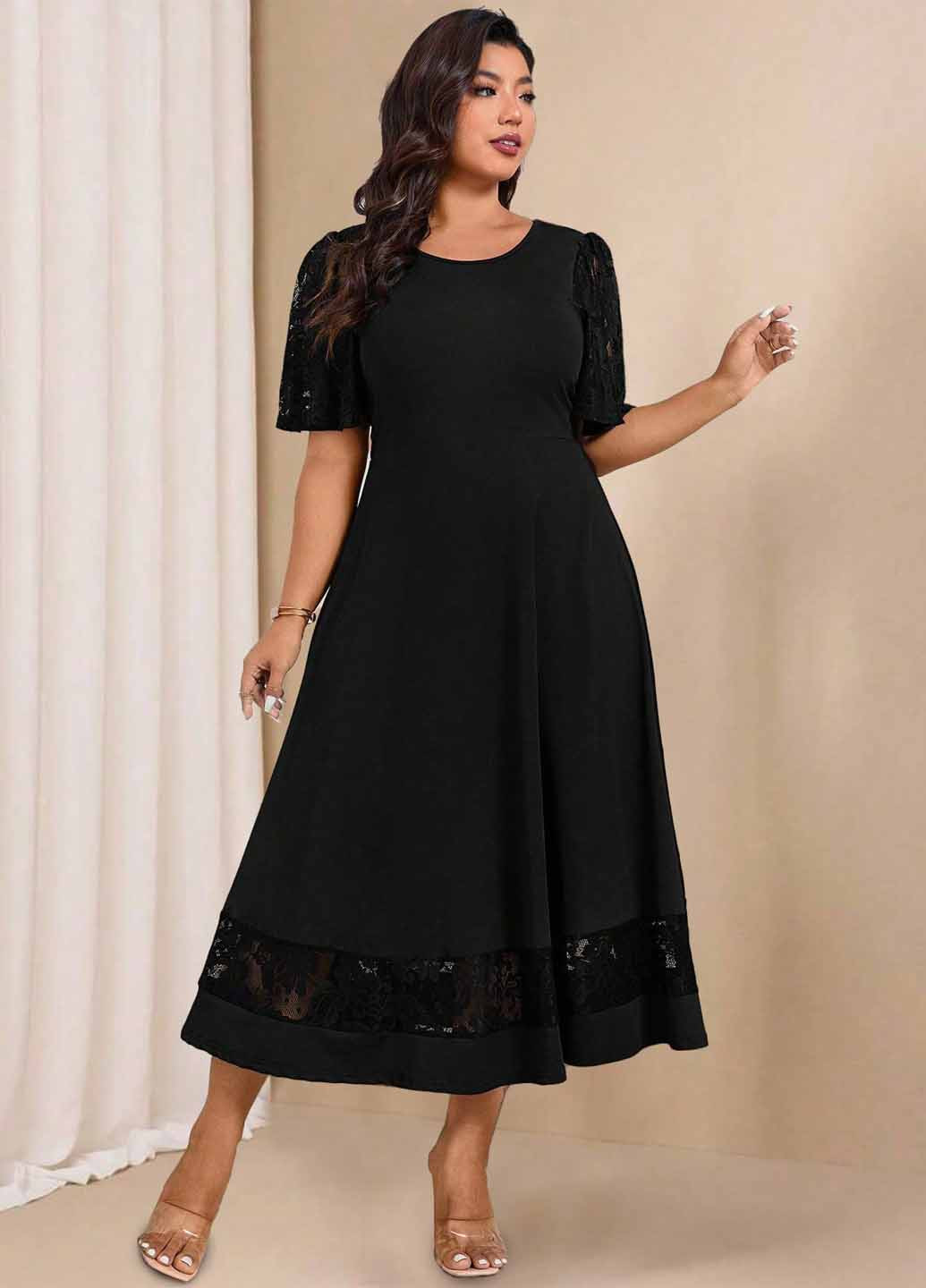 Чорна вечірня, кежуал сукня кльош SHEIN однотонна