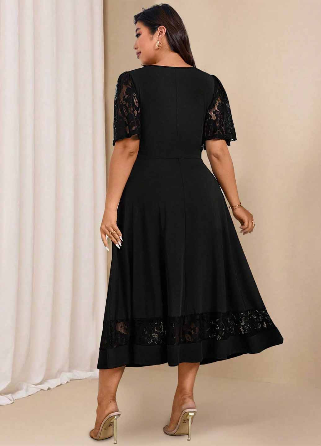 Чорна вечірня, кежуал сукня кльош SHEIN однотонна