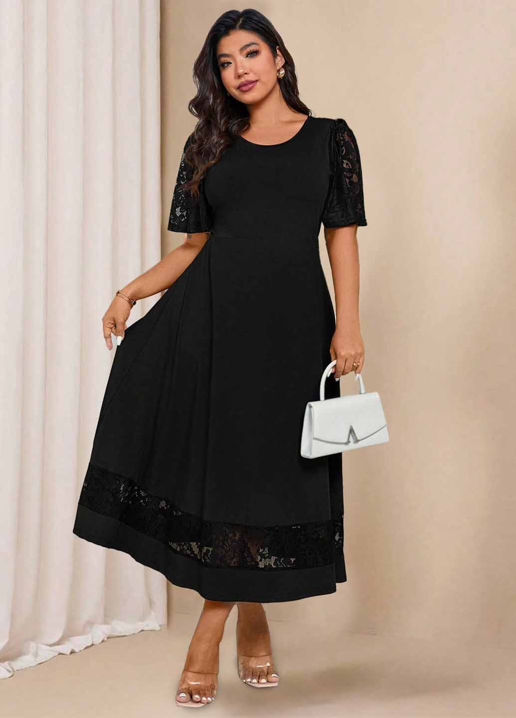 Чорна вечірня, кежуал сукня кльош SHEIN однотонна