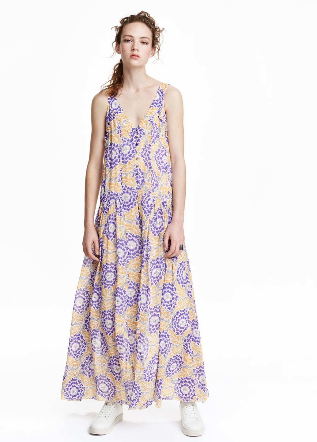 Сиреневое кэжуал платье оверсайз H&M с цветочным принтом