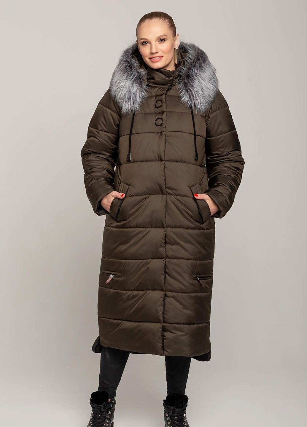 Оливкова (хакі) зимня пальто-куртка barbara MioRichi
