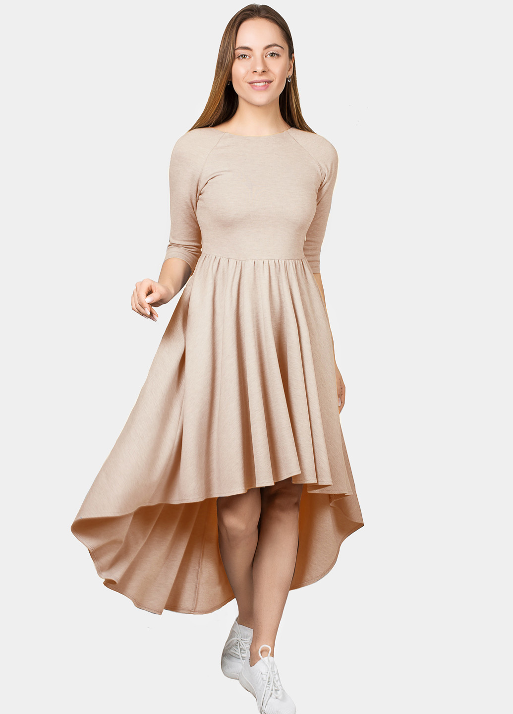 Бежева кежуал плаття, сукня кльош O`zona milano однотонна