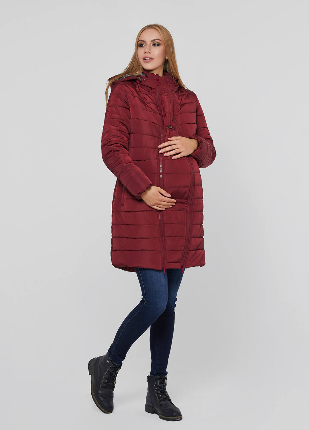 Бордовая зимняя слингокуртка для беременных Lullababe