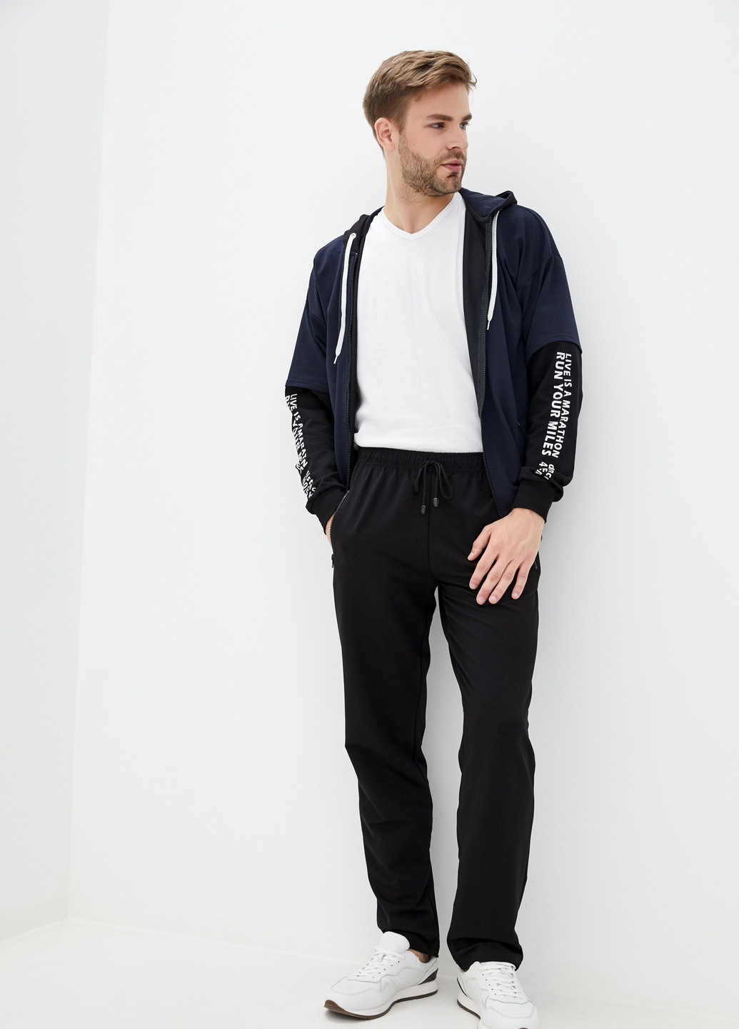 Темно-синій демісезонний трикотажний демісезонний спортивний костюм с капюшоном Tailer