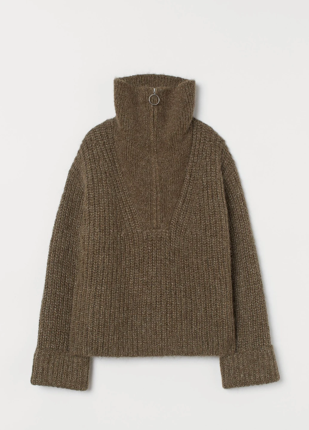 Зеленый зимний шерстяной свитер крупной вязки H&M
