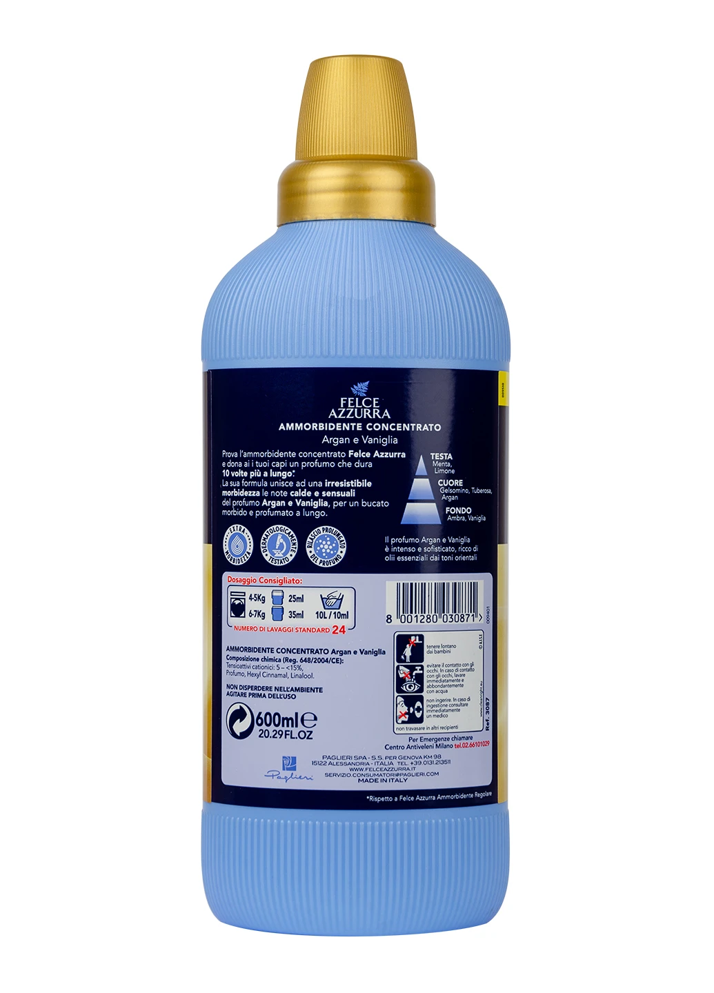 концентрований пом'якшувач для білизни Argan & Vanilla 600 мл Felce Azzurra (214358323)