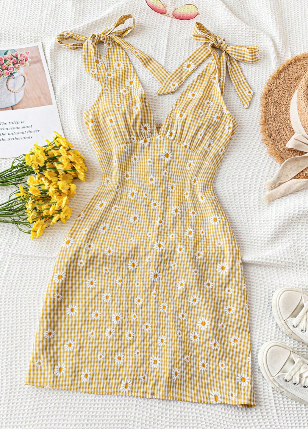 Жовтий кежуал сукня сукня-комбінація SHEIN з квітковим принтом