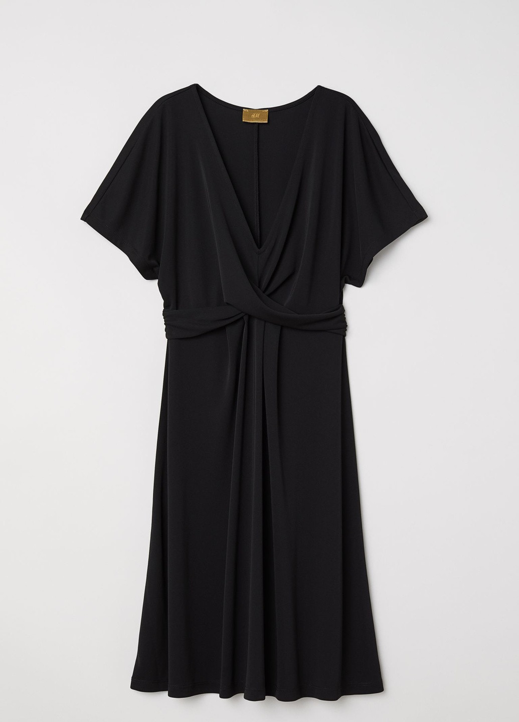 Черное деловое платье с драпировкой H&M однотонное