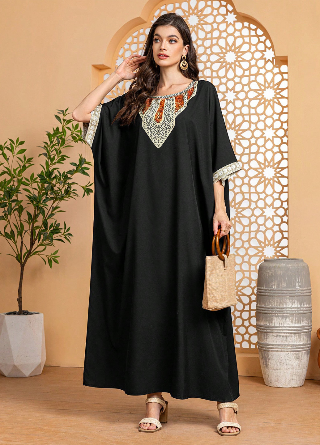 Черное вечернее, кэжуал платье оверсайз SHEIN с абстрактным узором