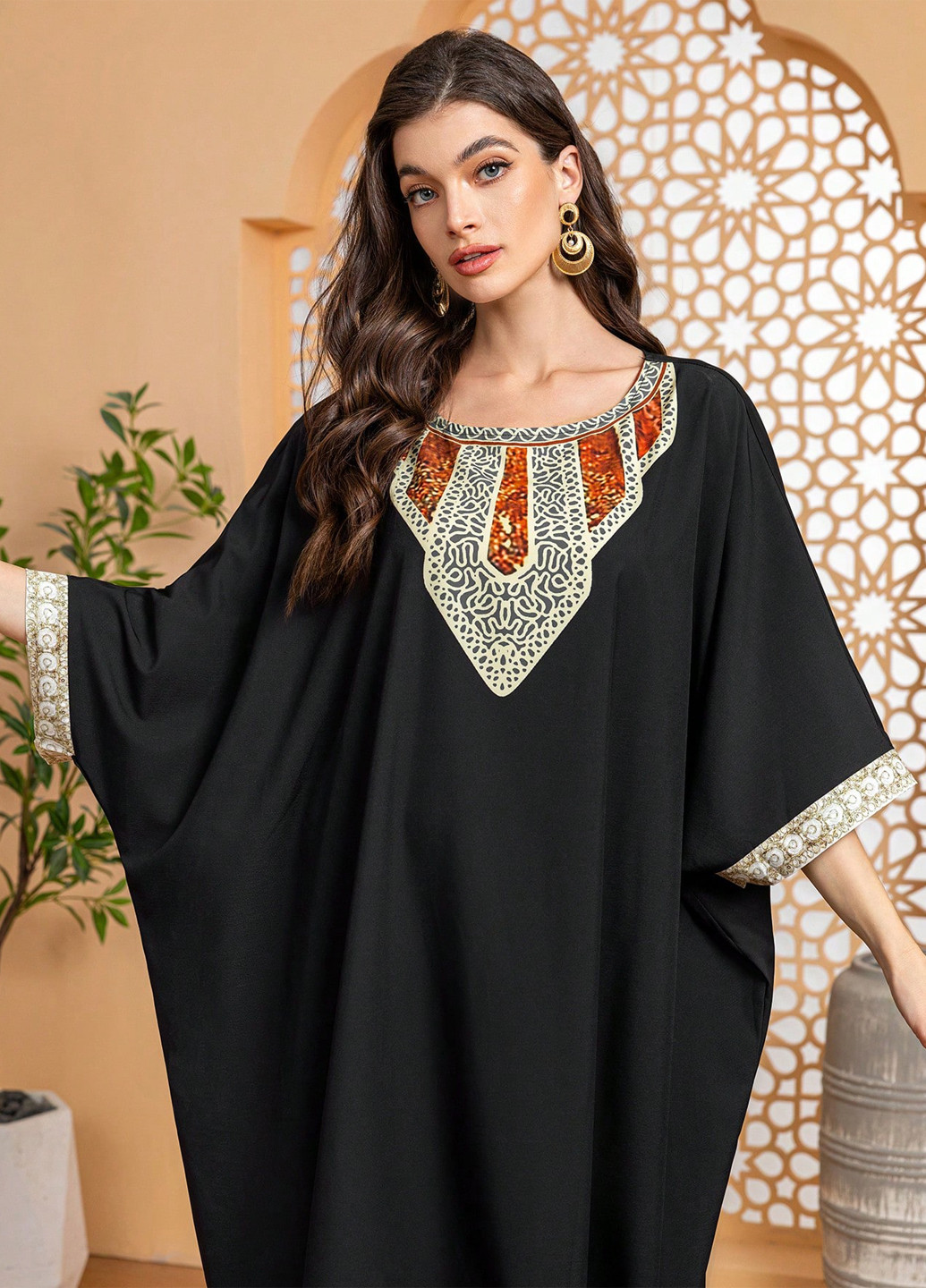 Черное вечернее, кэжуал платье оверсайз SHEIN с абстрактным узором