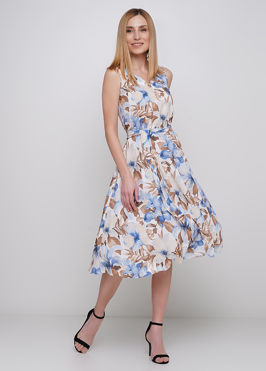 Блакитна кежуал плаття, сукня кльош Anastasimo з квітковим принтом