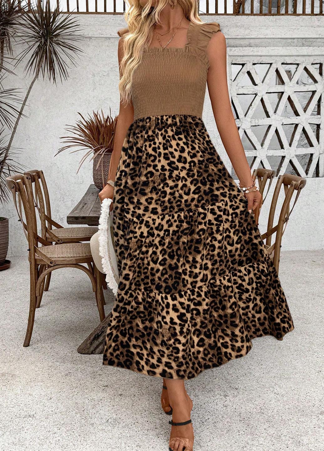 Комбинированное кэжуал платье клеш SHEIN леопардовый