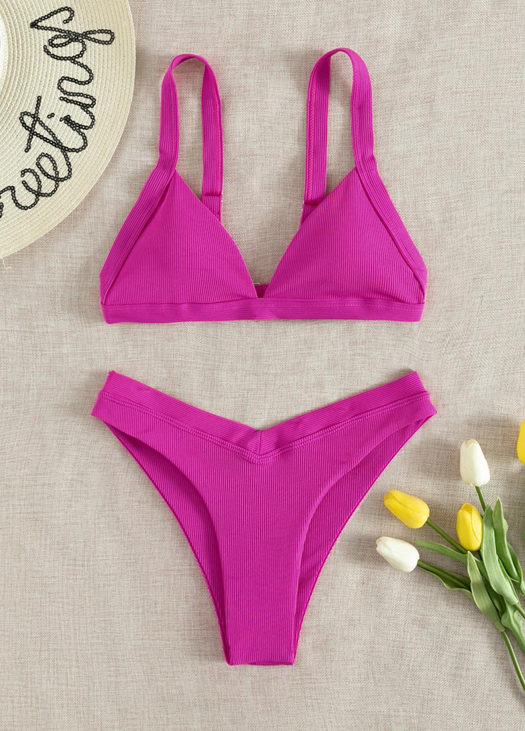 Фуксиновий (колору Фукія) літній купальник (купальний ліф, трусики) бандіні SHEIN