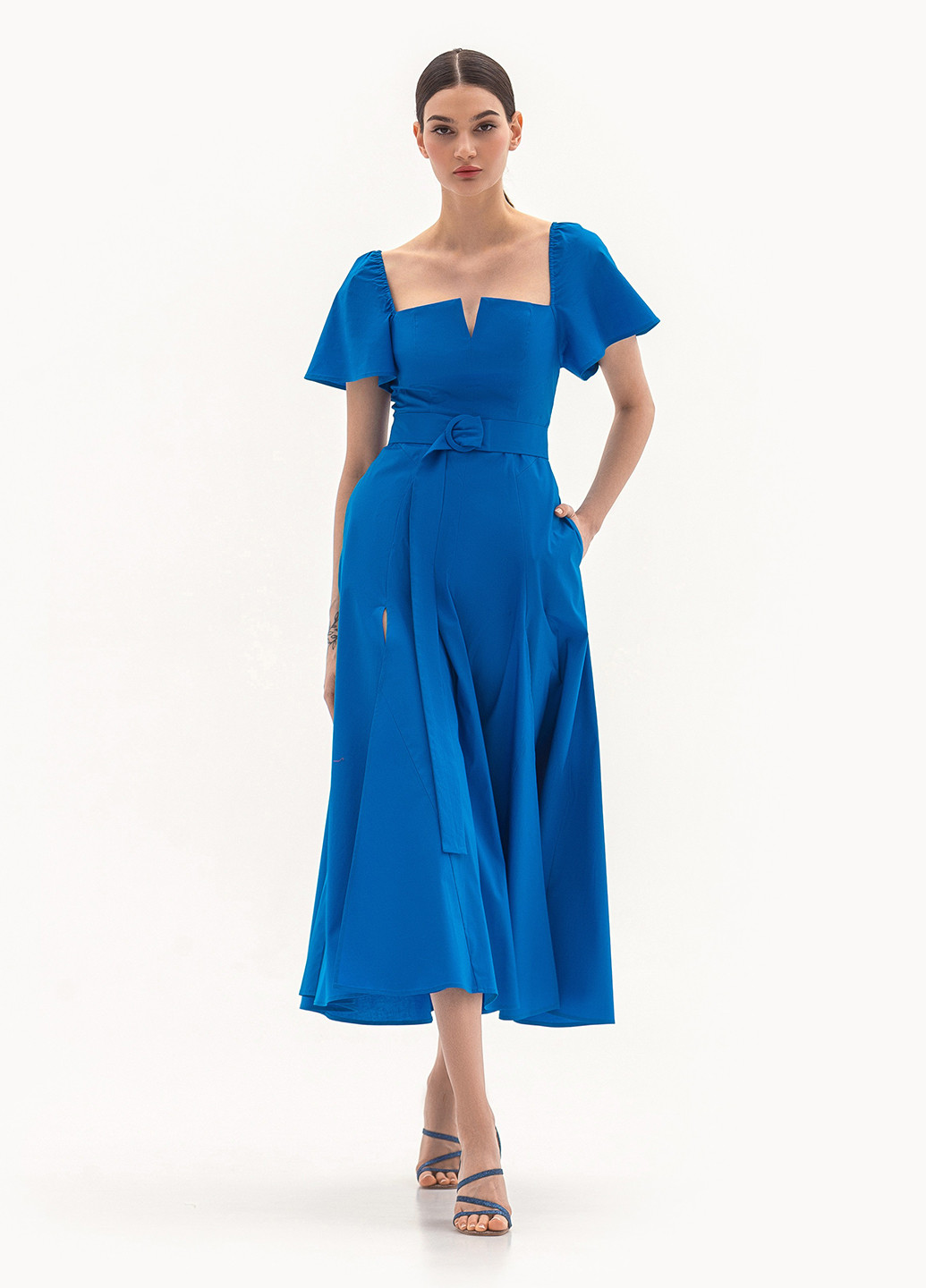 Синее вечернее платье в стиле ампир BGL однотонное