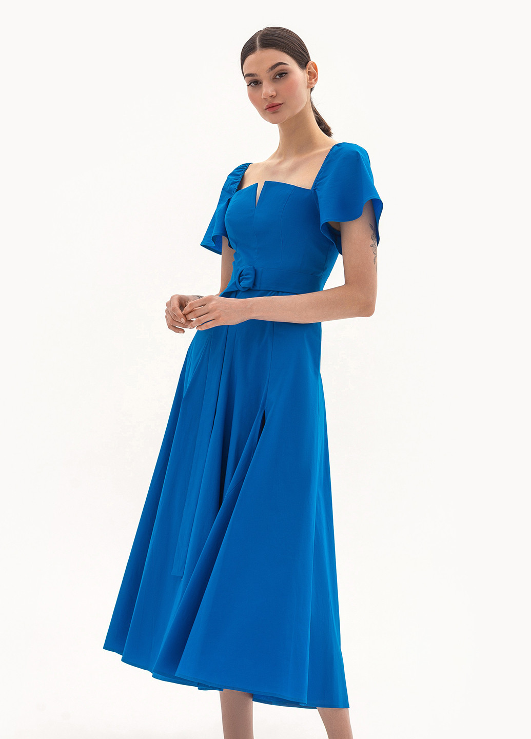 Синее вечернее платье в стиле ампир BGL однотонное