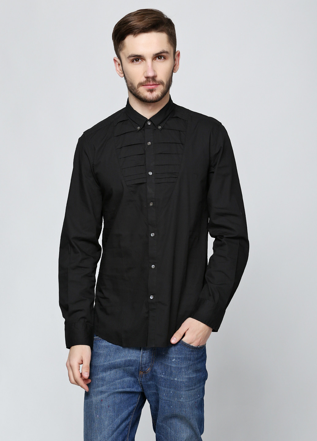 Черная кэжуал рубашка однотонная Antony Morato с длинным рукавом