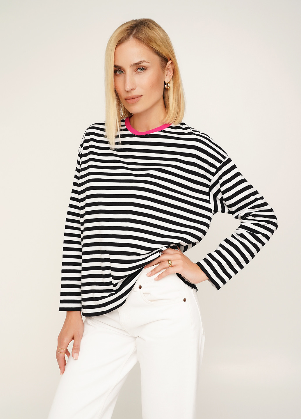 Тільняшка оверсайз з малиновою горловиною KASTA design (301039308)