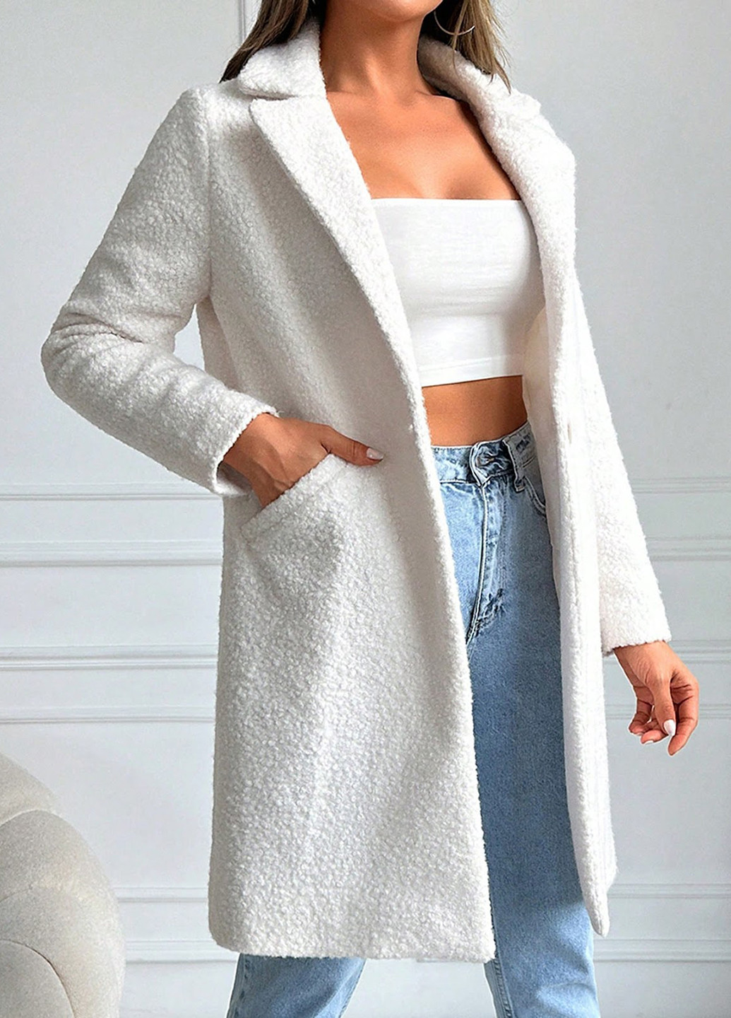 Белое демисезонное Пальто однобортное SHEIN