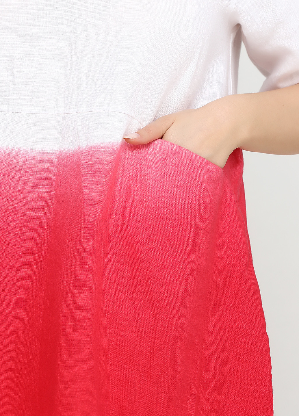 Красное кэжуал платье оверсайз Puro Lino градиентное ("омбре")