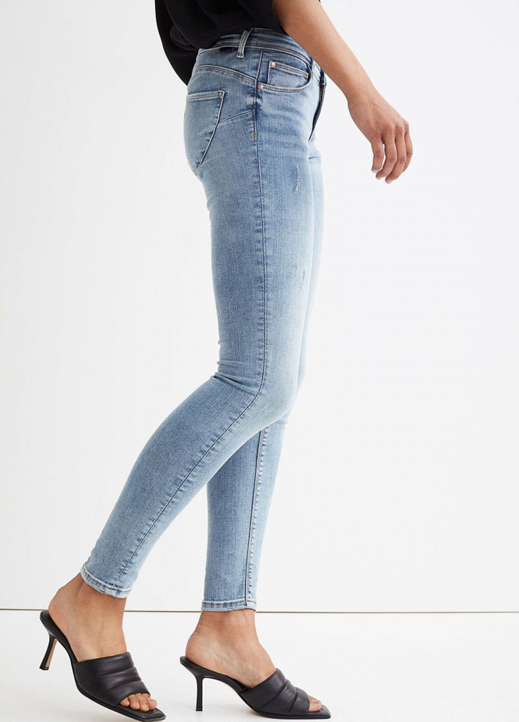 Джинси H&M пуш-ап, скінні однотонні блакитні джинсові бавовна