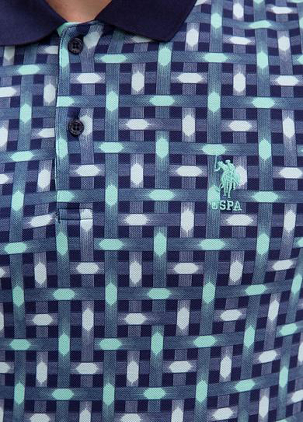 Синяя футболка-поло для мужчин U.S. Polo Assn. с геометрическим узором