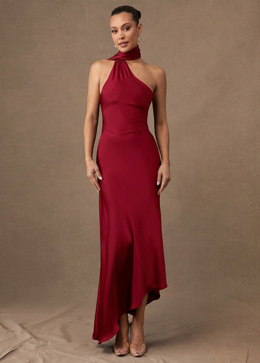 Вишневое праздничный, коктейльное, вечернее платье силуэтная SHEIN однотонное