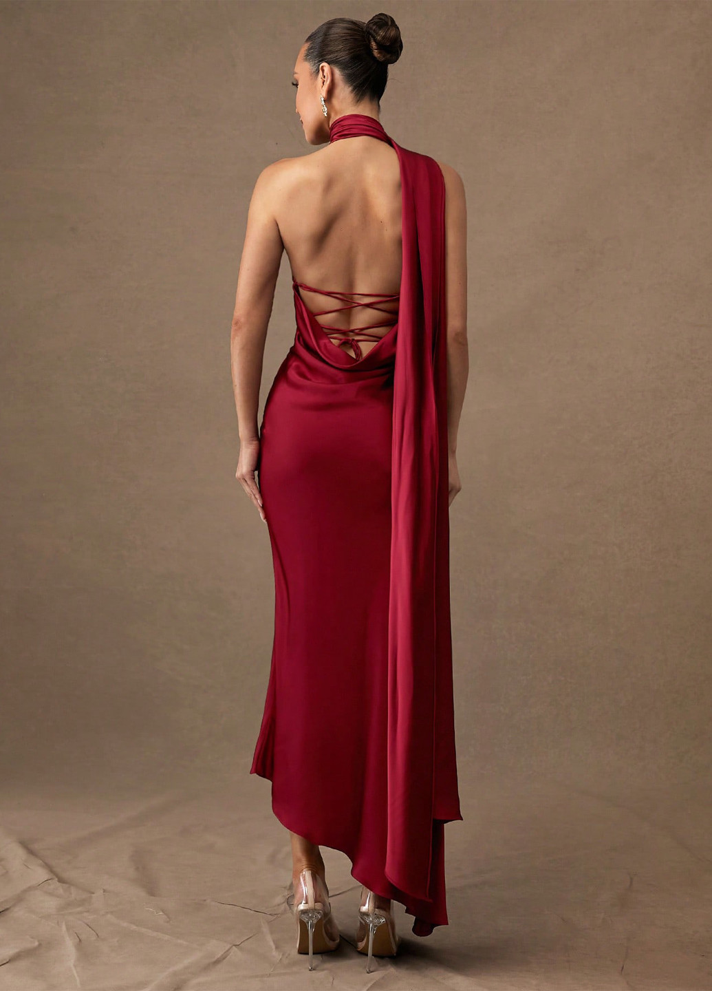 Вишневое праздничный, коктейльное, вечернее платье силуэтная SHEIN однотонное