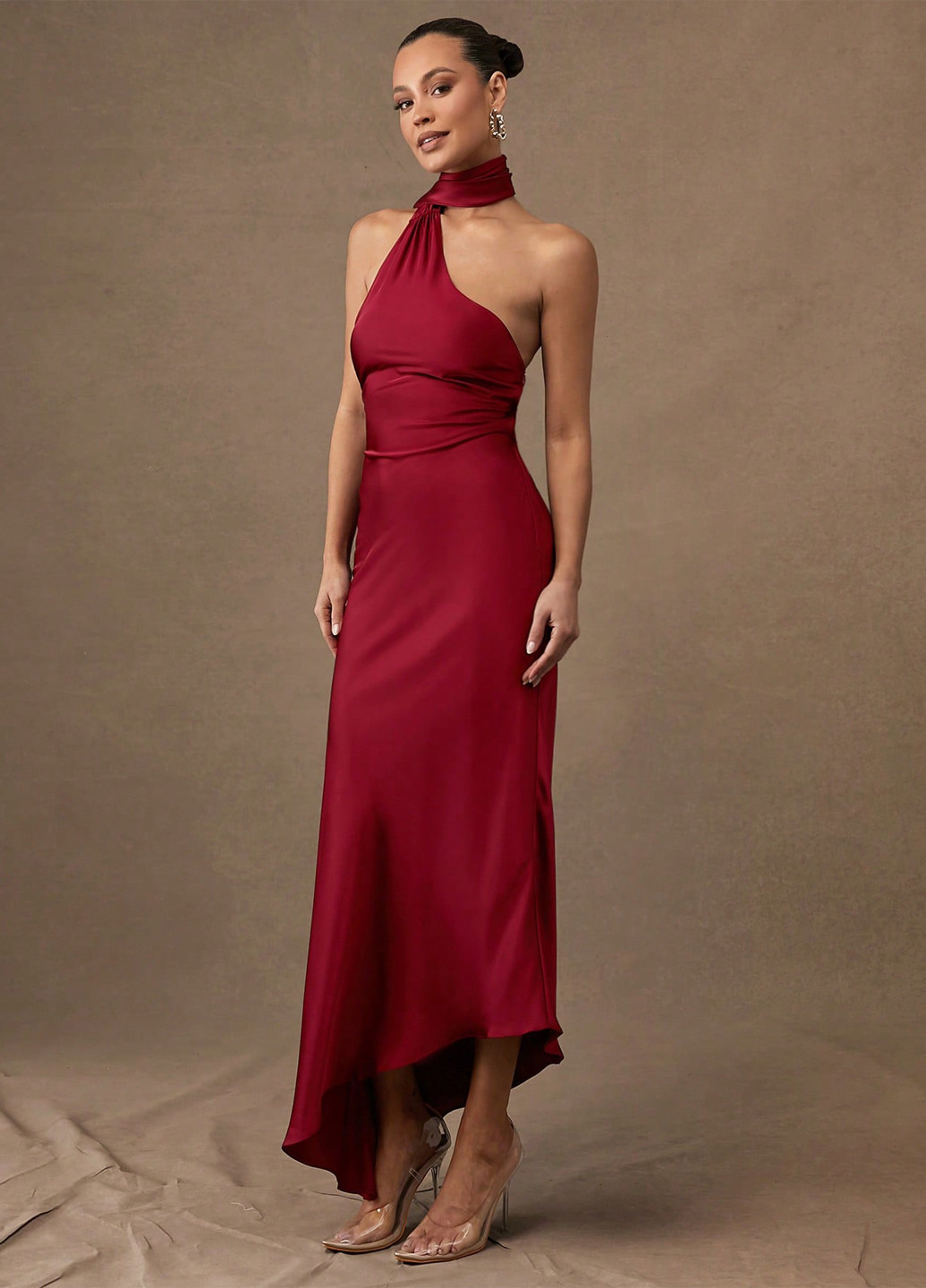 Вишневое праздничный, коктейльное, вечернее платье силуэтная SHEIN однотонное