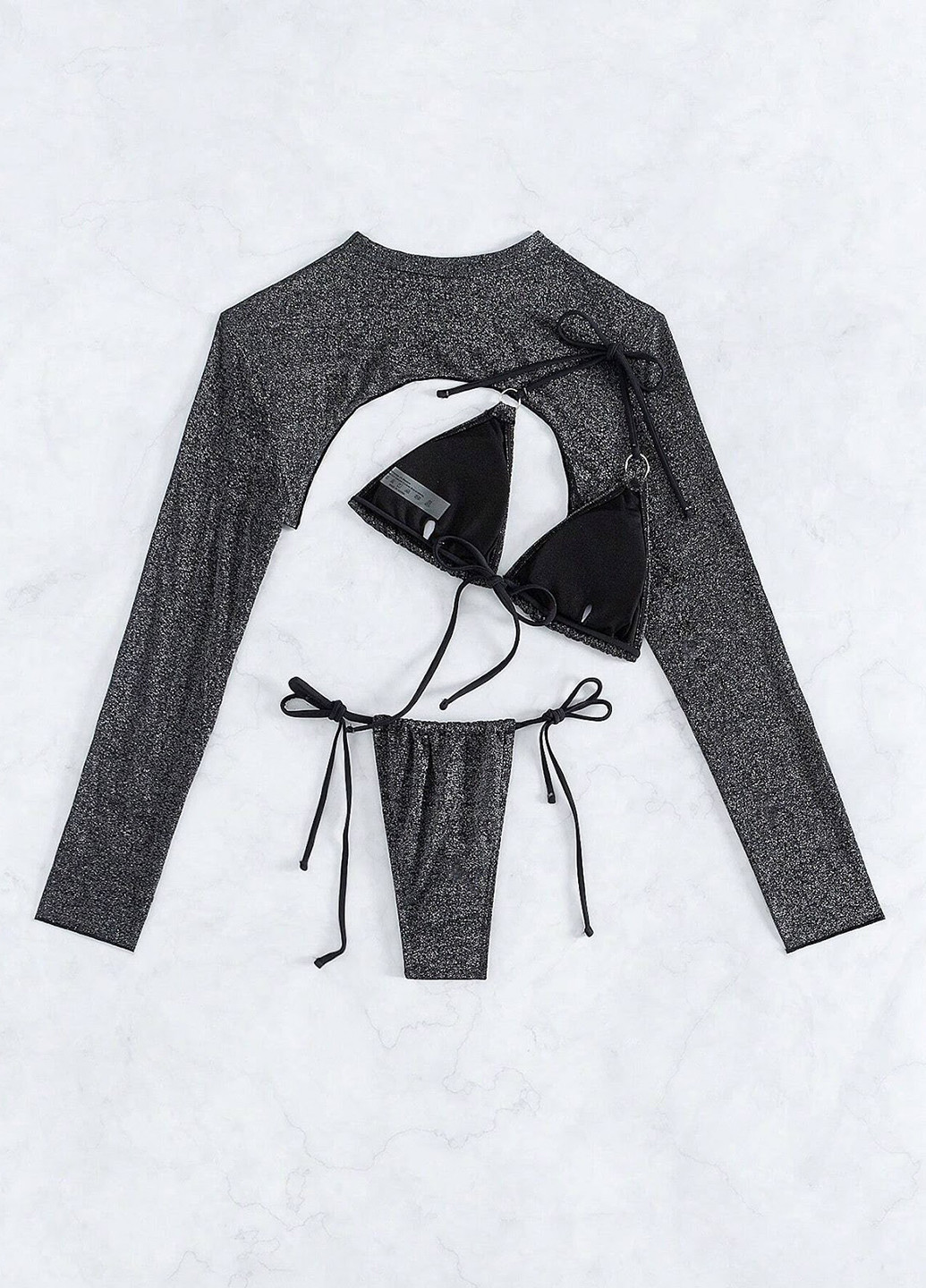 Черный летний купальник (лиф, трусики, топ) бикини, раздельный SHEIN