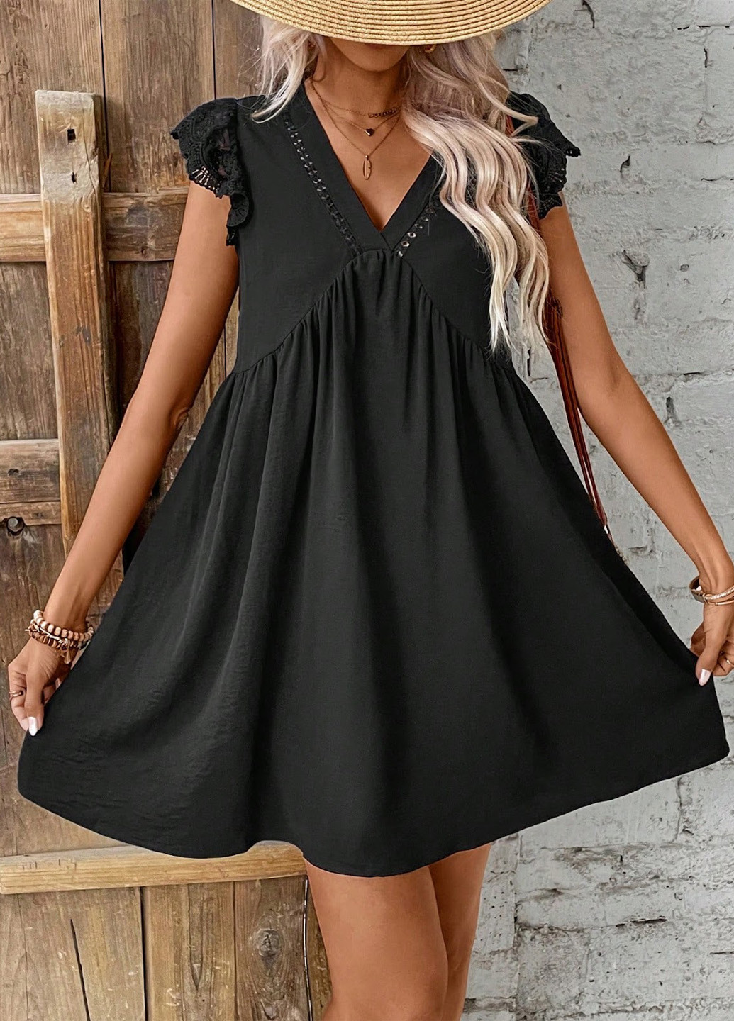 Черное кэжуал платье клеш SHEIN однотонное