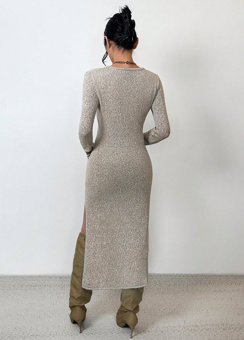 Серо-бежевое кэжуал платье SHEIN меланжевое