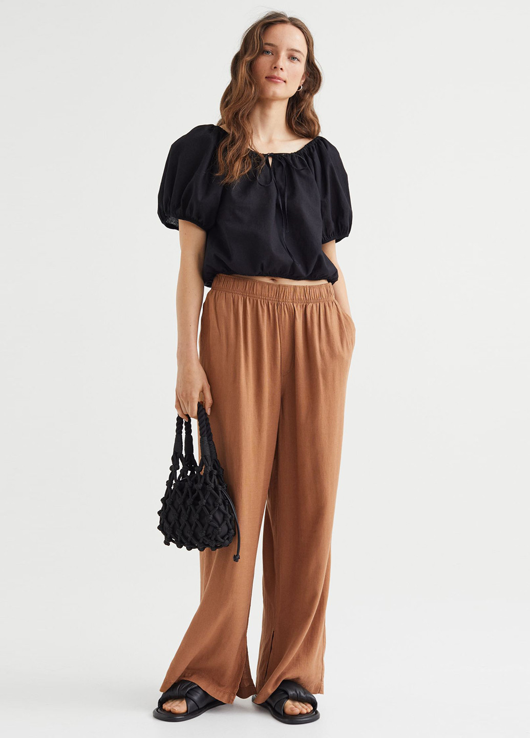 Светло-коричневые кэжуал демисезонные палаццо брюки H&M