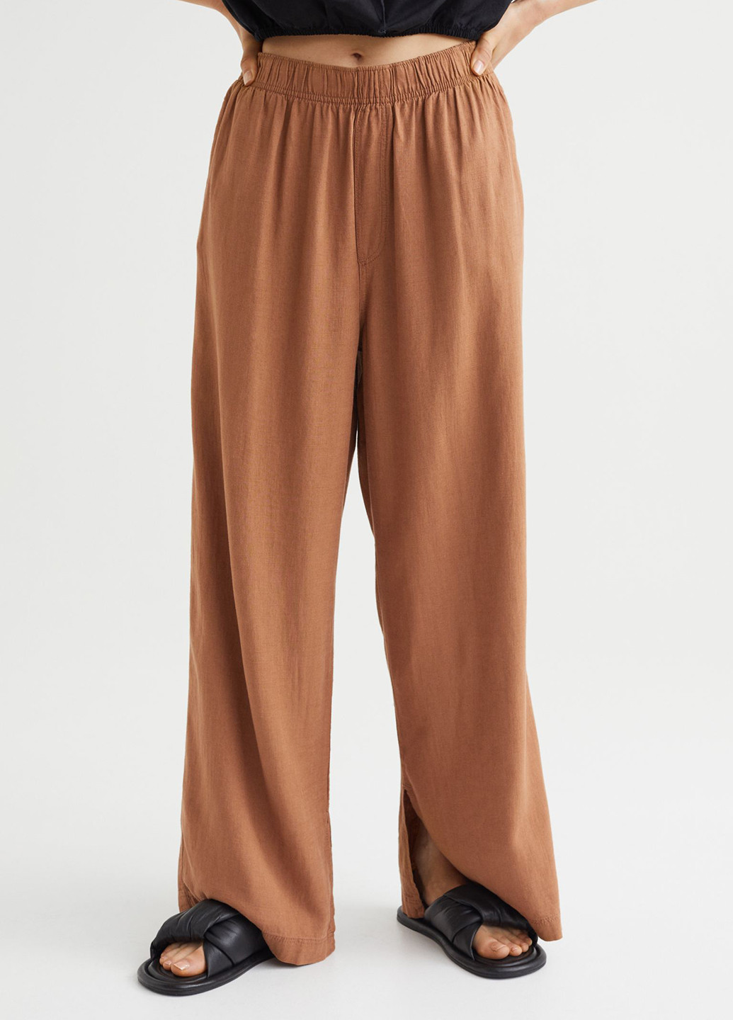 Светло-коричневые кэжуал демисезонные палаццо брюки H&M