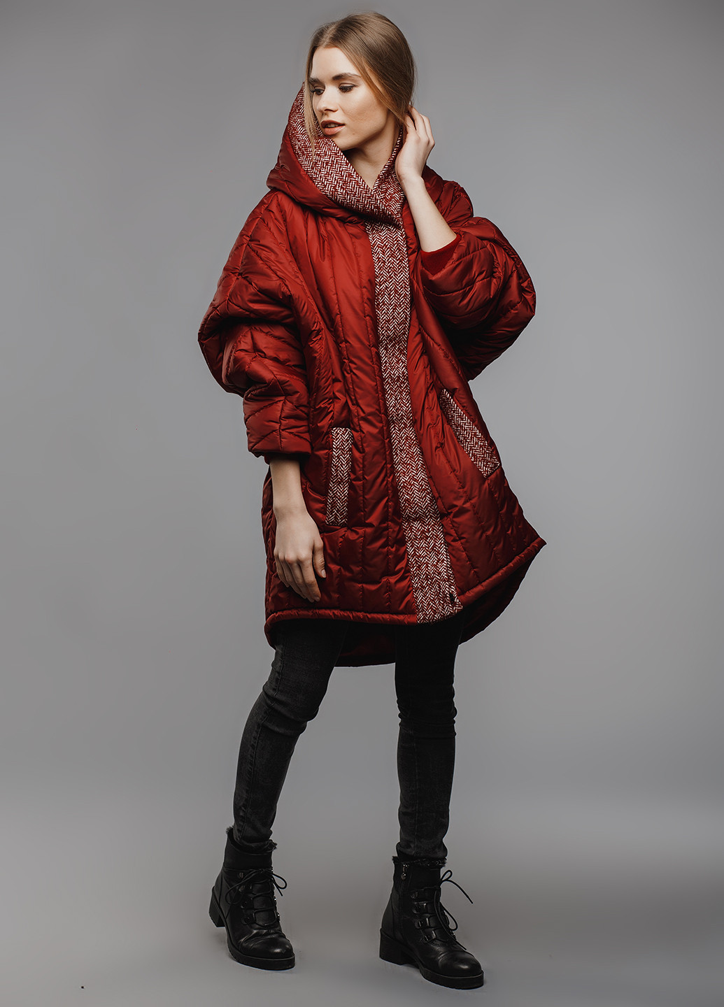 Бордовая зимняя куртка Alberto Bini