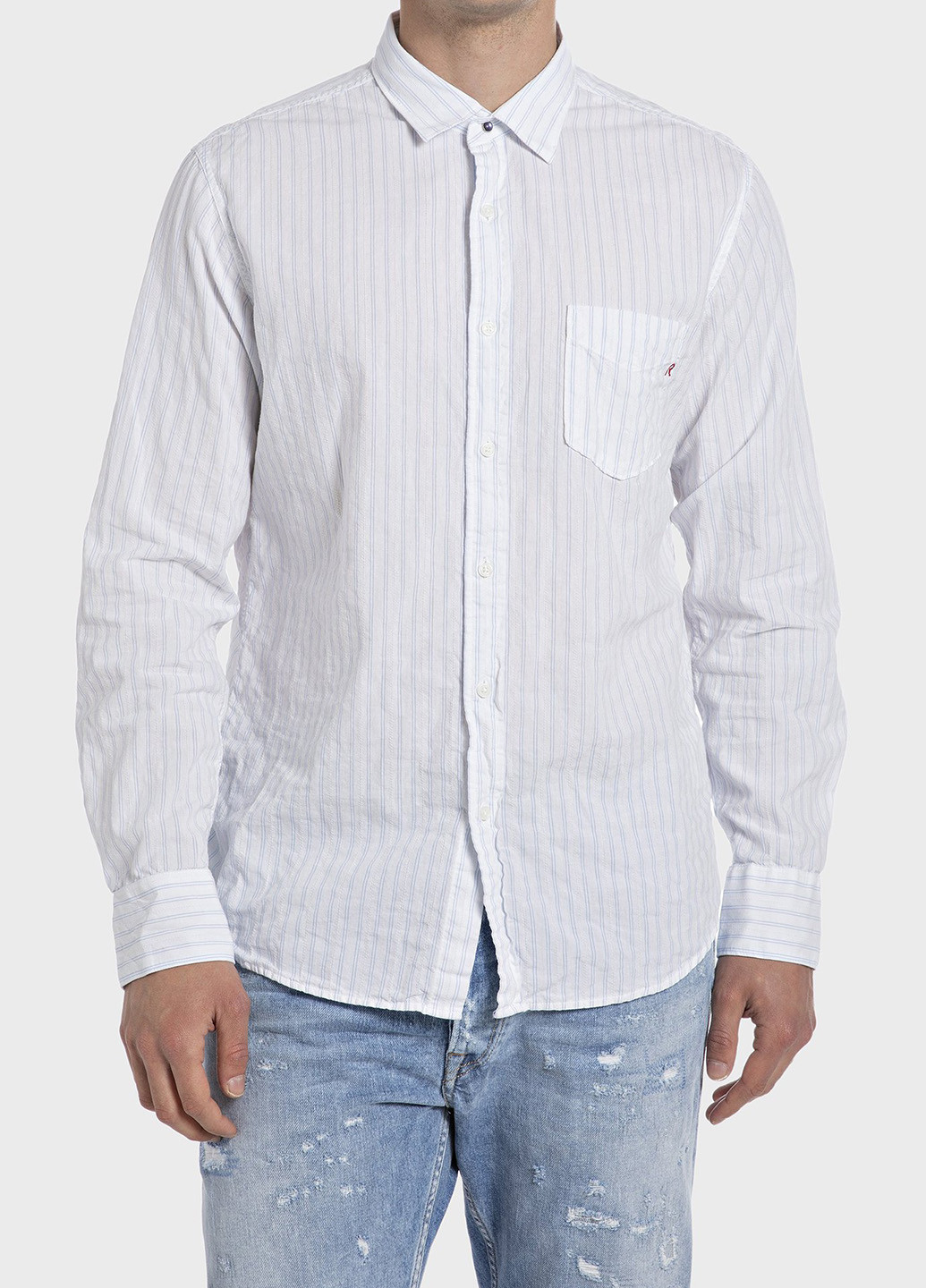 Белая кэжуал рубашка в полоску Replay