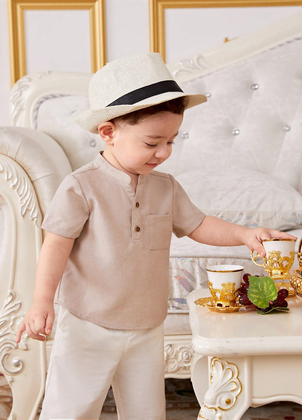 Светло-бежевая кэжуал рубашка однотонная SHEIN