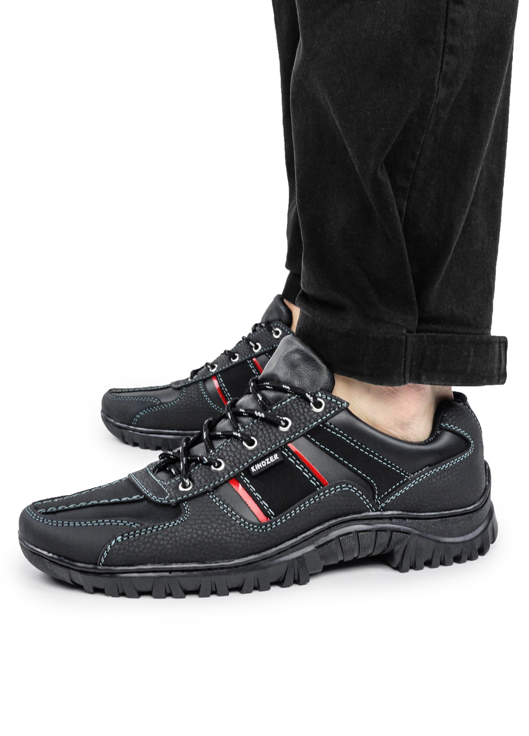 Чорні Осінні кросівки чоловічі демісезонні чорні зі шкірозамінника 1354988426 Kindzer