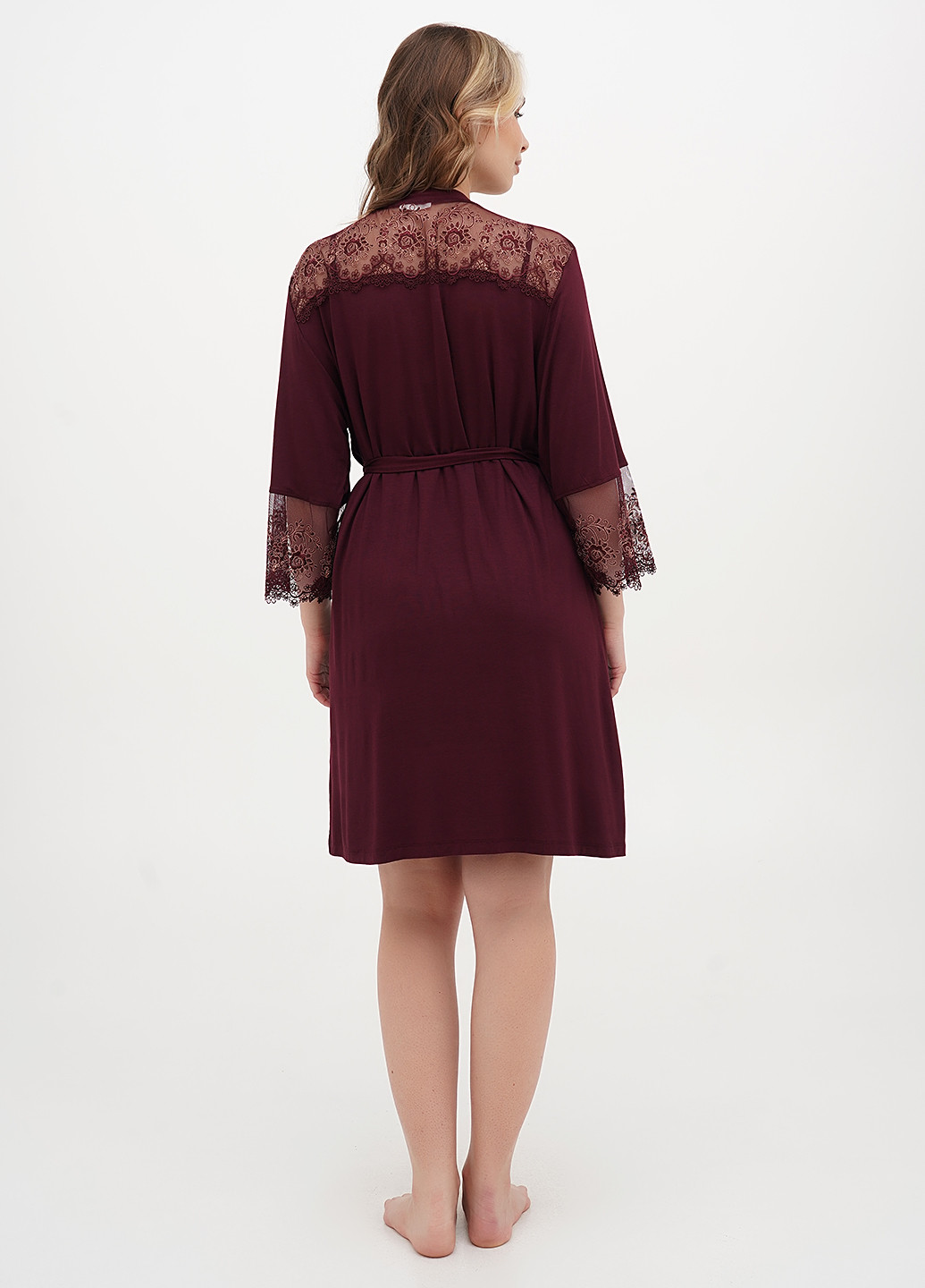 Бордовий демісезонний комплект (нічна сорочка, халат) Cotpark